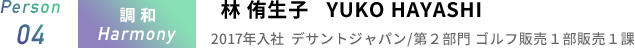 Person04 林侑生子 デサントジャパン 第２部門 ゴルフ販売１部販売１課